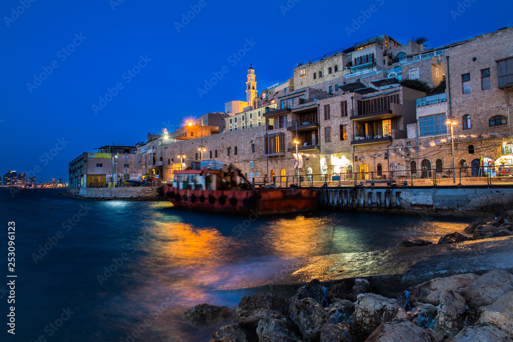 Old jaffa port and St. Peter's Church background.