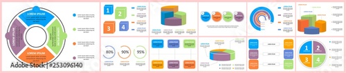 Vector infographics set. Collection of templates for cycle diagram, graph, presentation and round chart. Business concept with options, parts, steps or processes.