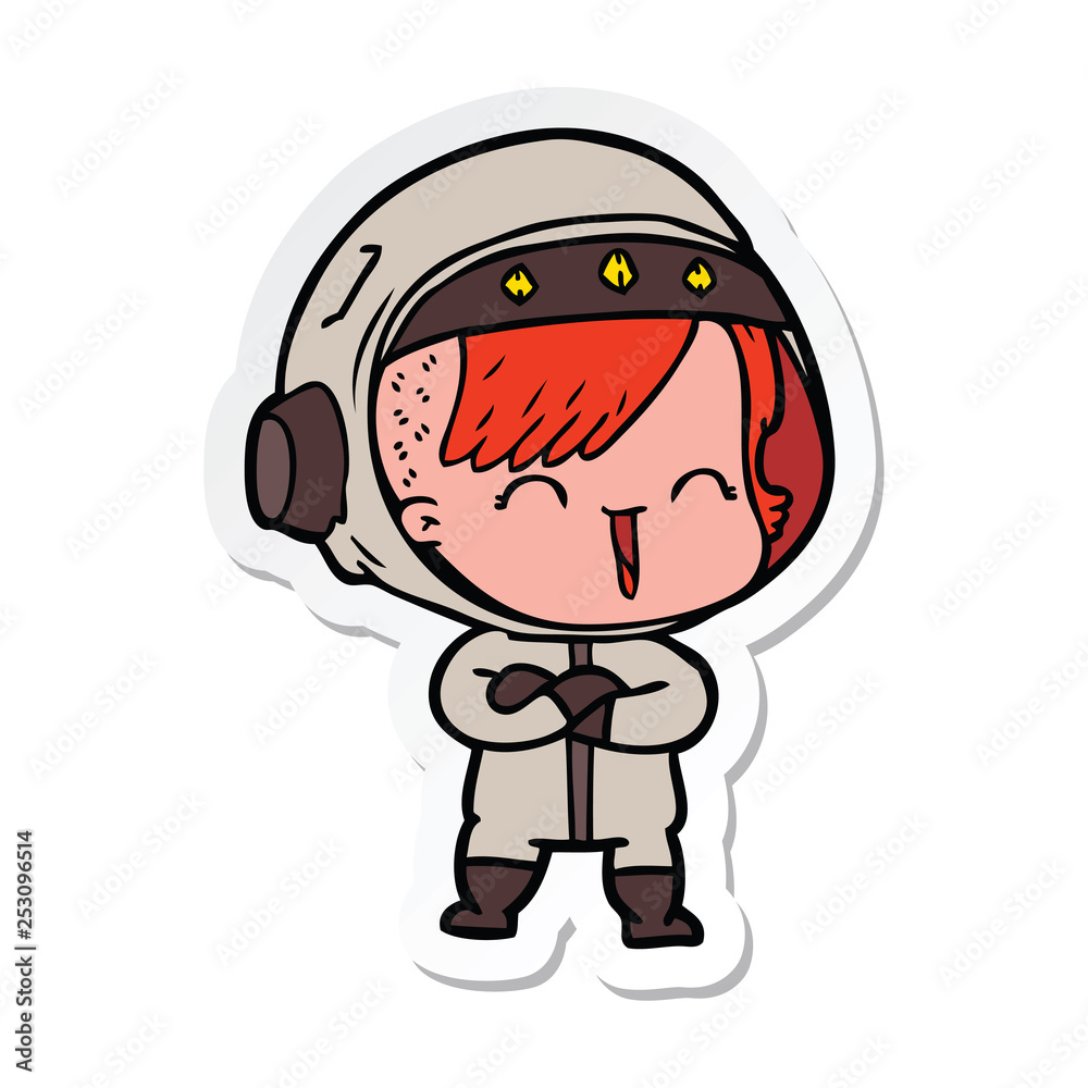 sticker of a cartoon laughing astronaut girl sticker of a cartoon laughing astronaut girl