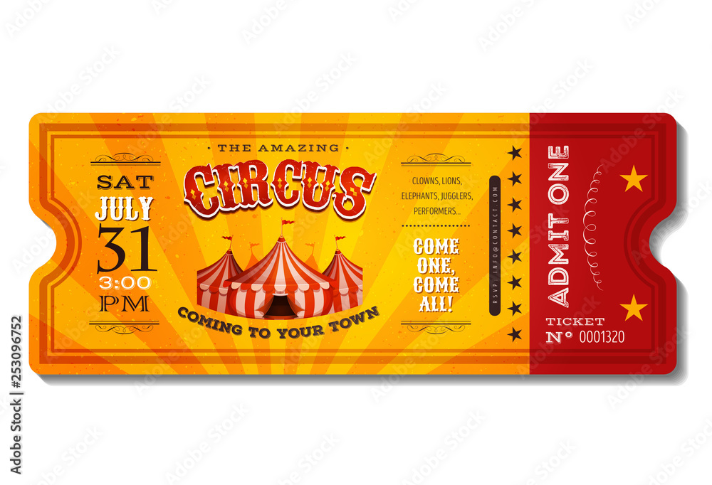 Vintage Circus Ticket/ Illustration of a vintage and retro design circus ticket, with big top