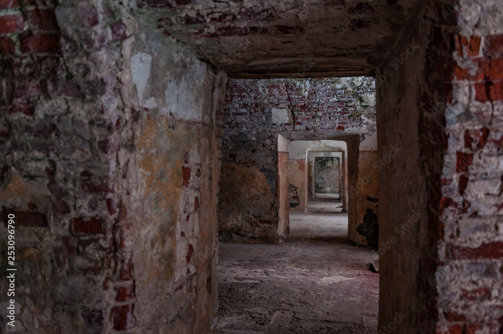 Enfilade in Daugavgrivas fortress. Entrance. Latvia. Soft focus.