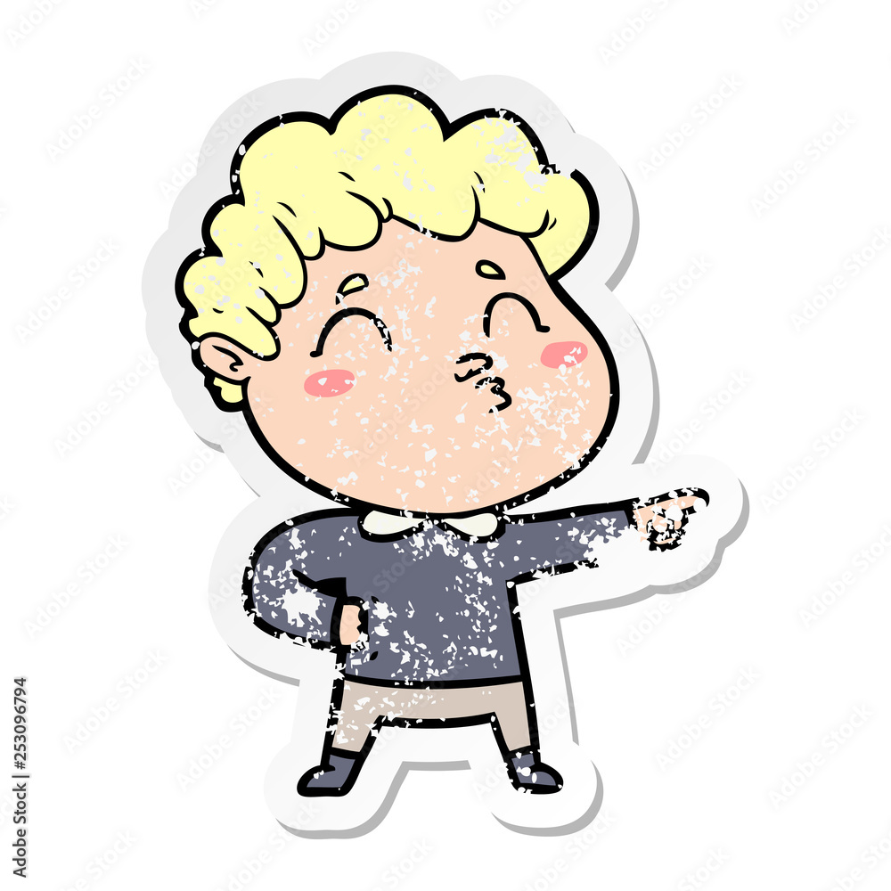 distressed sticker of a cartoon man pouting distressed sticker of a cartoon man pouting