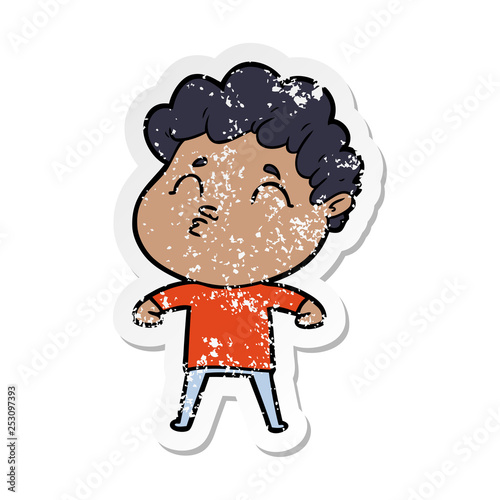 distressed sticker of a cartoon man pouting