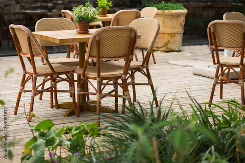 Cafe shop stools background.