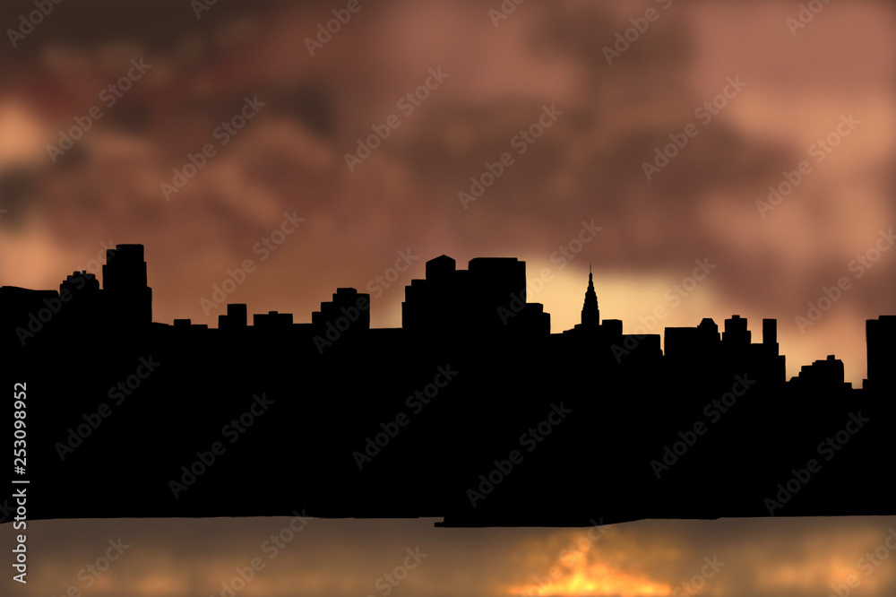 Naklejka premium silhouette of city at sunset