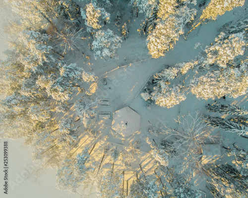 Sunrise cottage in lapland finland photo