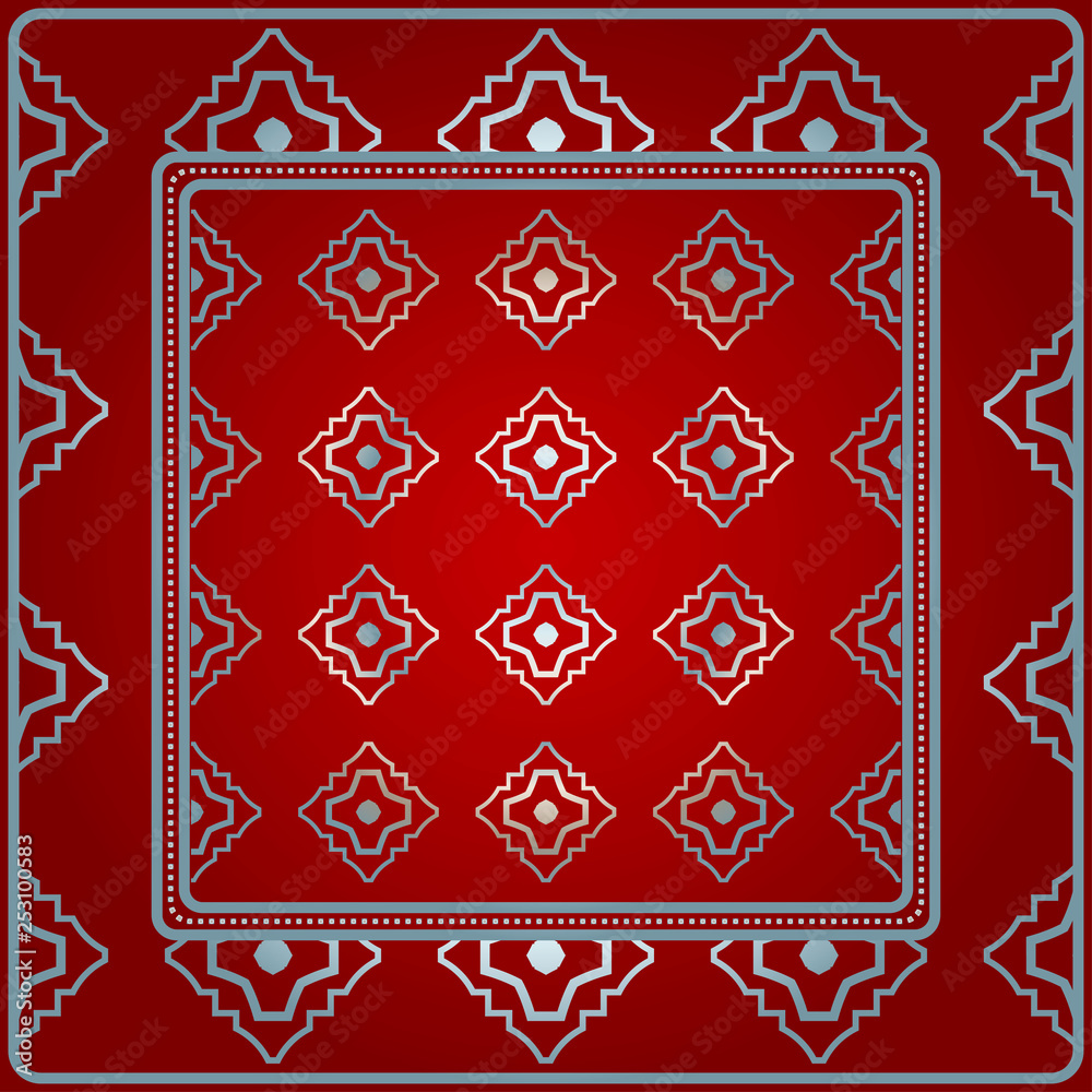 Obraz premium Design For Square Fashion Print. For Pocket, Shawl, Textile, Bandanna. Geometric Pattern. Vector Illustration. Red silver color