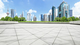 Empty square floor and Lujiazui cityscape in Shanghai,China