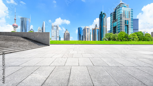 Empty square floor and Lujiazui cityscape in Shanghai China