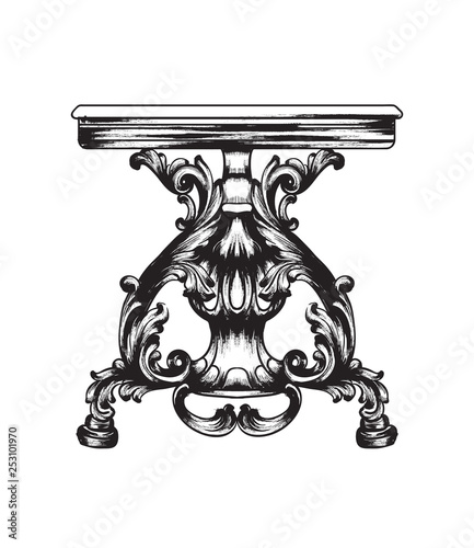 Baroque furniture table. Royal style decotations. Victorian ornaments engrave...