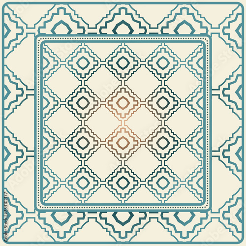 Decorative Ornament With Decorative Border. For Fashion Print, Bandanna, Tablecloth, Neck Scarf