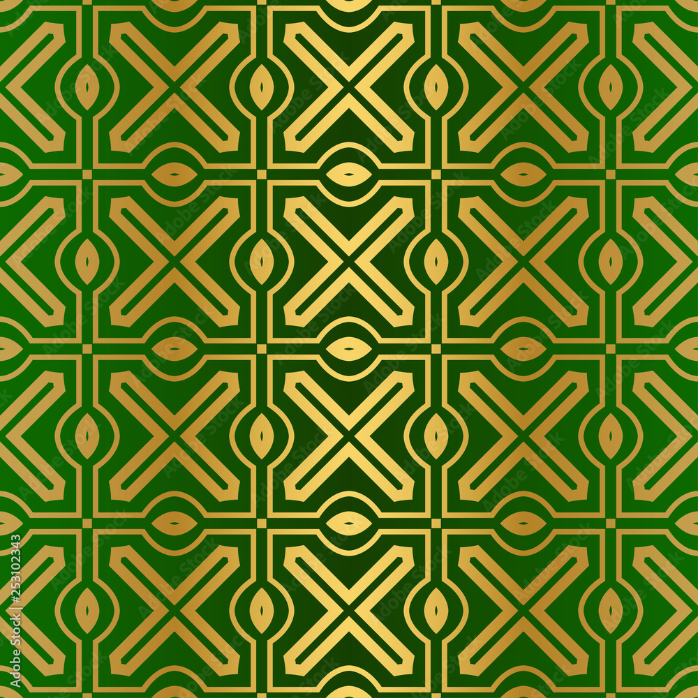 Seamless Geometric Backgrounds. Vector Illustration. Hand Drawn Wrap Wallpaper, Cover Fabric, Cloth Textile Design. Gold green color