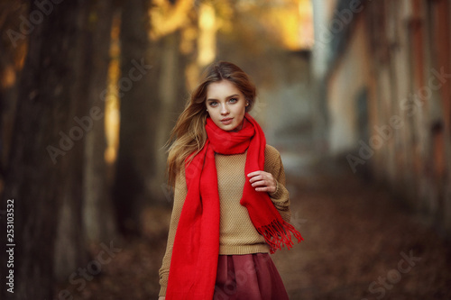 Young female model in autumn park