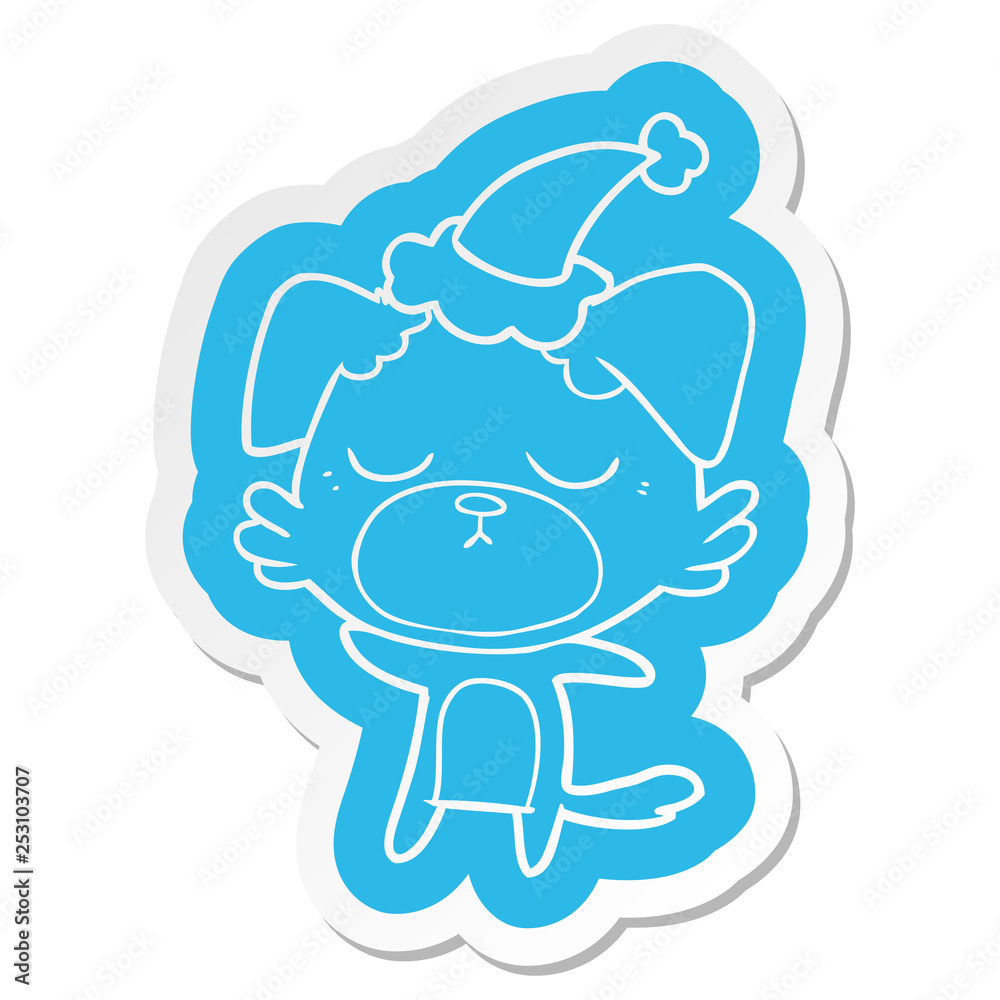 cute cartoon sticker of a dog wearing santa hat cute cartoon sticker of a dog wearing santa hat