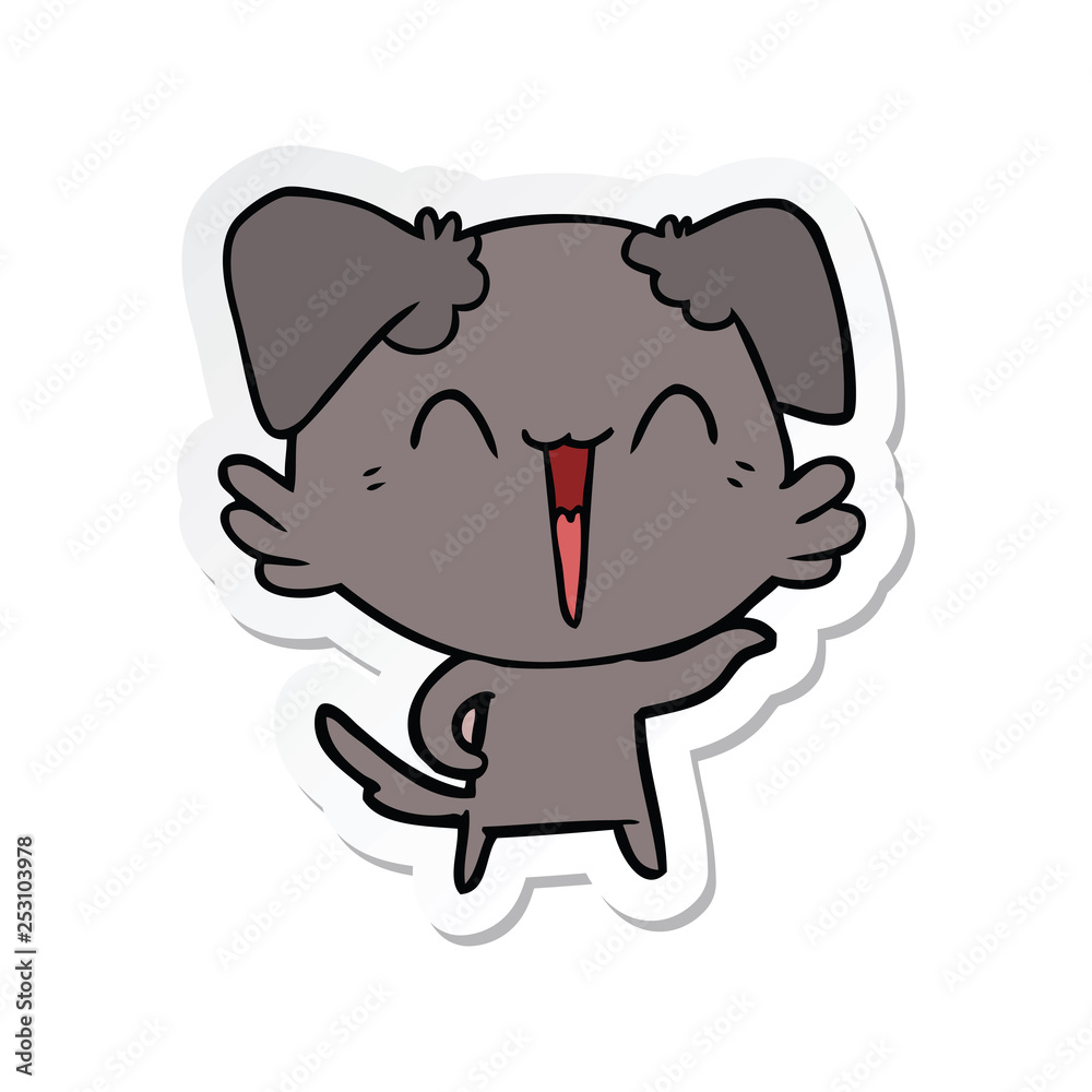 sticker of a happy little dog cartoon