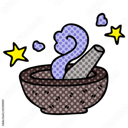 quirky comic book style cartoon magic pestle and mortar