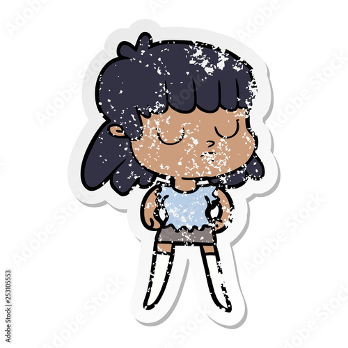 distressed sticker of a cartoon indifferent woman