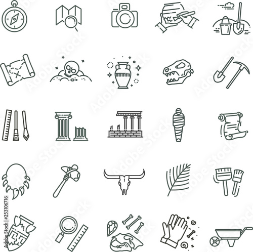 Outline black icons set in thin modern design style, flat line stroke vector symbols - archeology collection photo