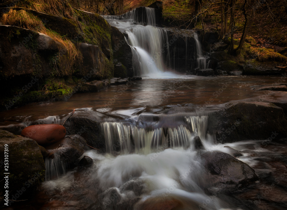 Fototapeta premium A Blaen y Glyn cascade A series of closely connected waterfalls at Blaen y Glyn, near Merthyr Tydfil in the South Wales valleys, UK