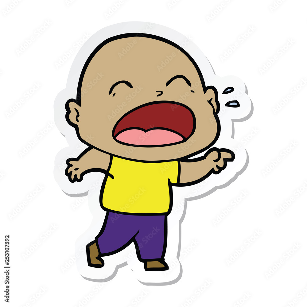 sticker of a cartoon shouting bald man sticker of a cartoon shouting bald man