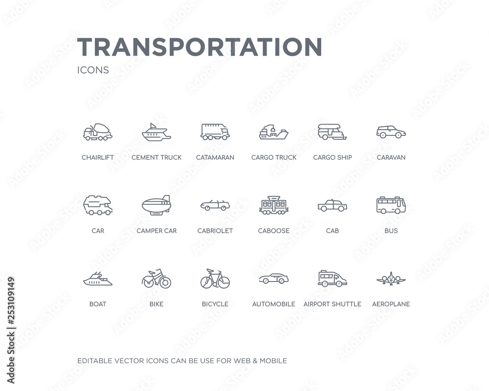 simple set of transportation vector line icons. contains such icons as ...