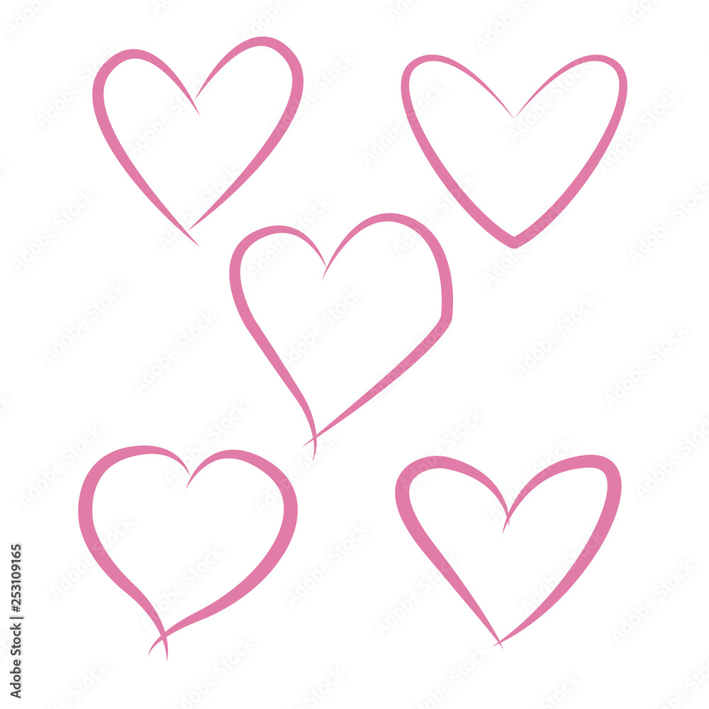 A set of painted hearts isolated on a white background