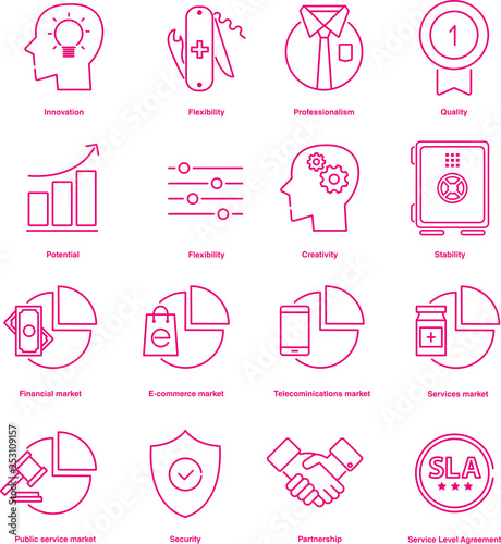 Set of buisness oriented icons for general use. Great for corporate presentations, videos and animations. Designed for IT, data storage, data center, marketing and software companies.