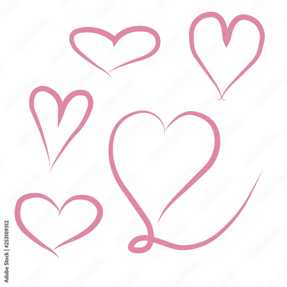 A set of painted hearts isolated on a white background