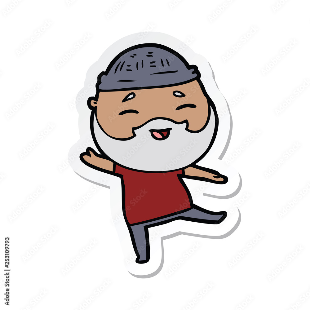 sticker of a cartoon happy bearded man