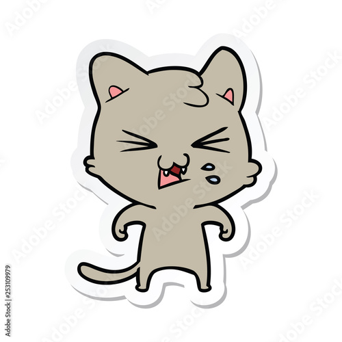sticker of a cartoon hissing cat