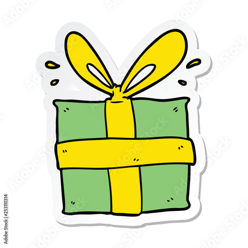 sticker of a cartoon wrapped gift