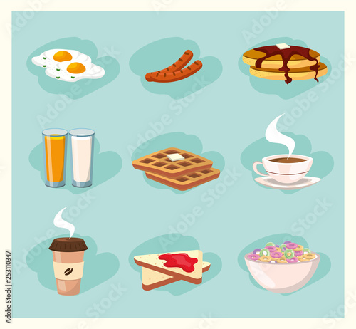 set delicious breakfast nutrition food