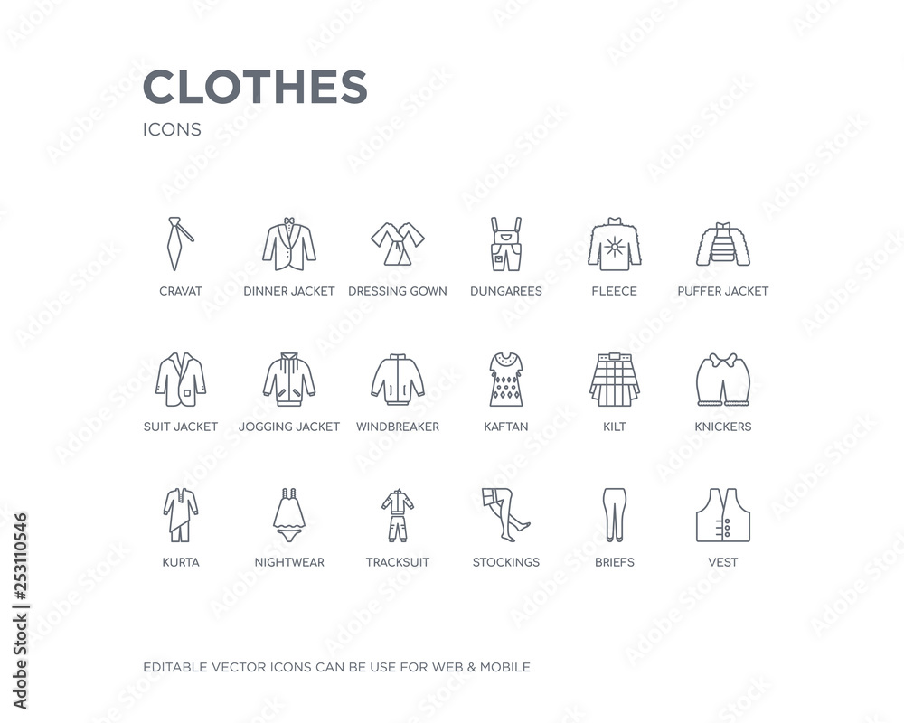 simple set of clothes vector line icons. contains such icons as vest ...