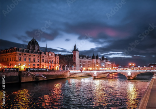 Paris at Night- Bridge, Palace and Island of city