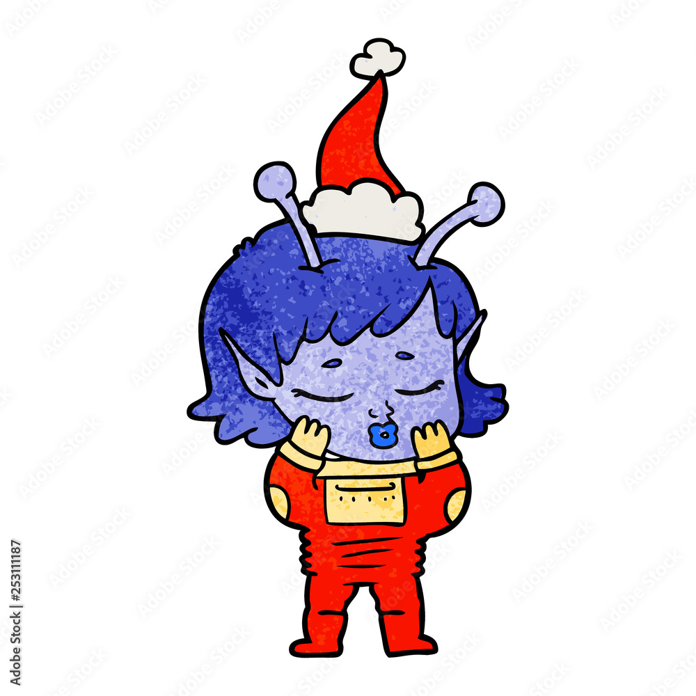 textured cartoon of a alien girl wearing santa hat textured cartoon of a alien girl wearing santa hat