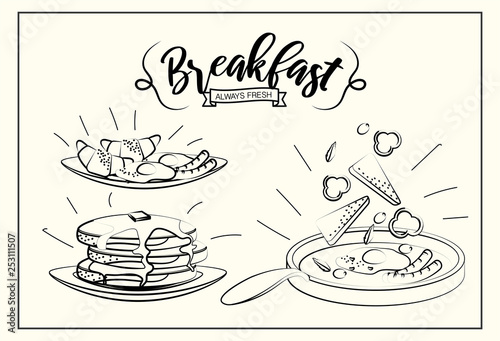 set healthy breakfast with protein portion