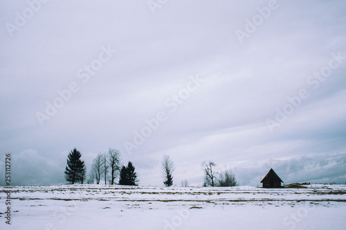 Zakopane winter landscape with houses and mountains