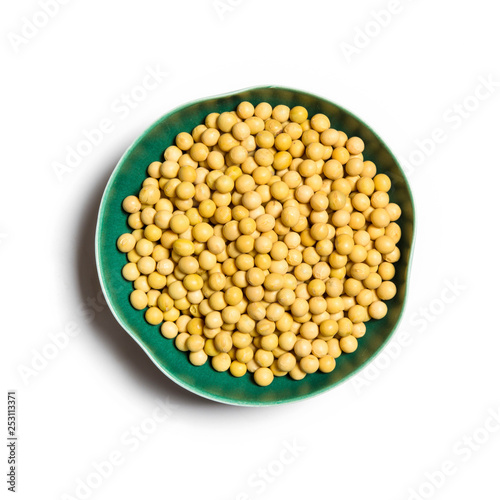 soybean peas in a bowl isolated on white background