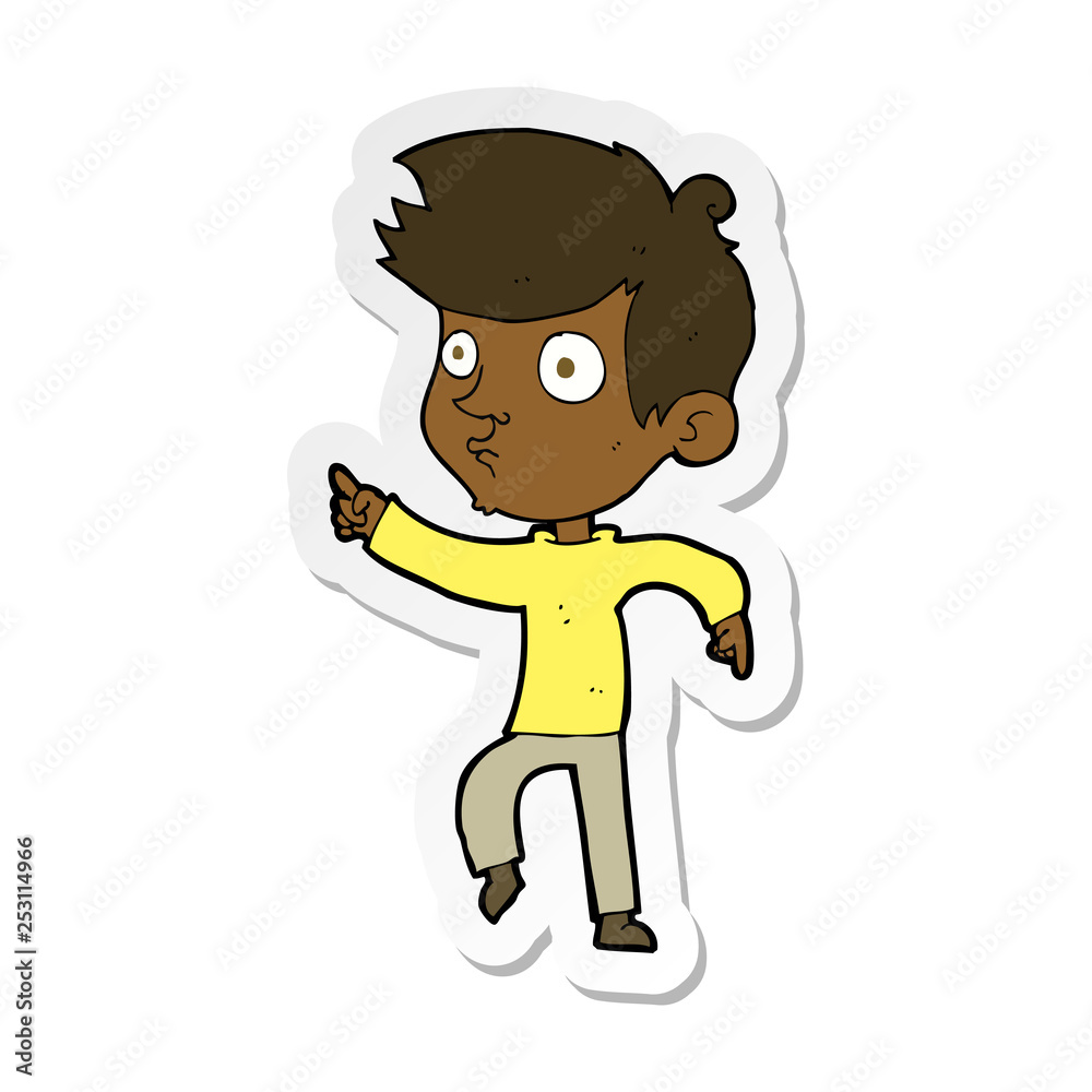 sticker of a cartoon pointing boy sticker of a cartoon pointing boy