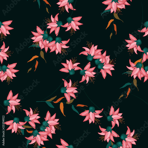 Fototapeta Naklejka Na Ścianę i Meble -  Hand drawn floral vector illustration. Japanese garden seamless pattern spring Asia flowers.
