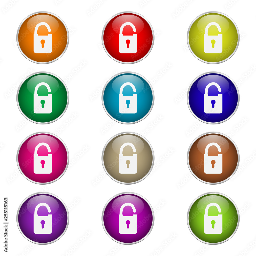 set of round color padlock icons set of round color padlock icons