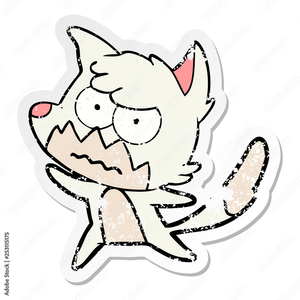distressed sticker of a cartoon annoyed fox distressed sticker of a cartoon annoyed fox