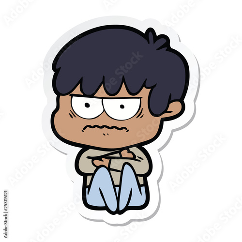 sticker of a annoyed cartoon boy