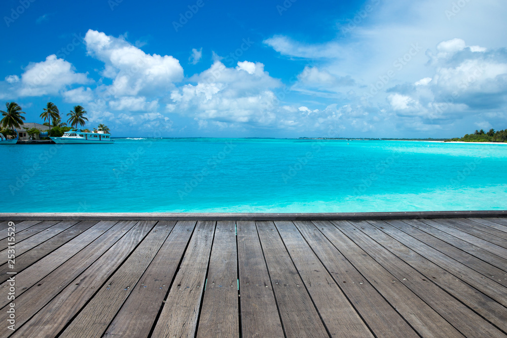 Fototapeta premium Maldives island with white sandy beach and sea