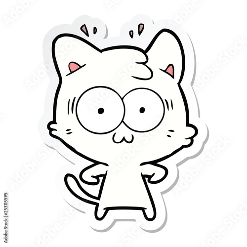 sticker of a cartoon surprised cat