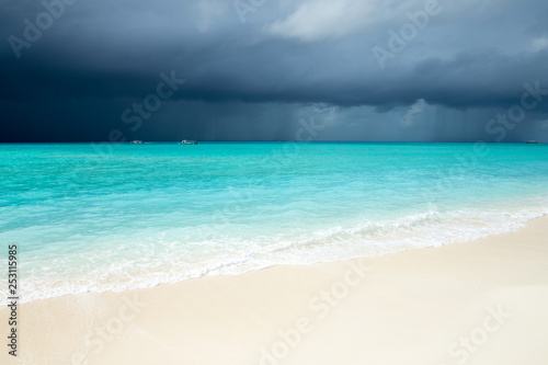  Maldives island with white sandy beach and sea