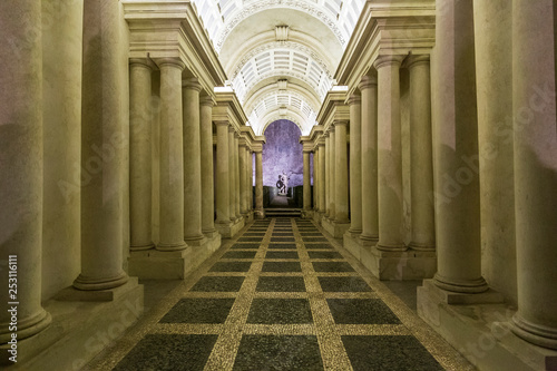 Rome, Italy - January 6, 2019: Palazzo Spada, Forced perspective gallery by Francesco Borromini