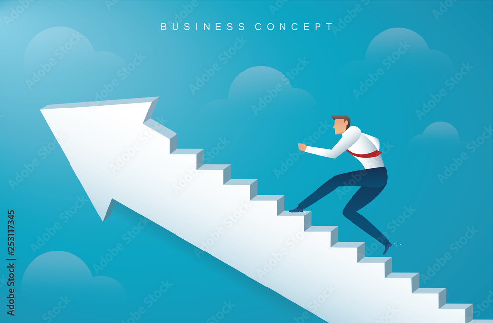 businessman climbing the arrow stairs to success vector illustration eps10