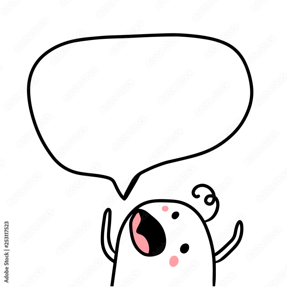 Cute marshmallow shouting and speech bubble hand drawn illustration