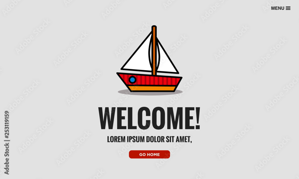 Welcome Page Interface Design with Boat Illustration